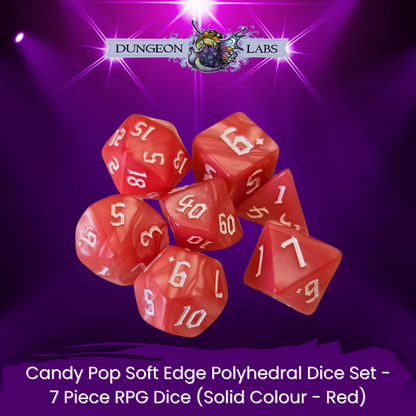Candy Pop Soft Edge Polyhedral Dice Set - 7 Piece RPG Dice (Clear & Solid Colours)