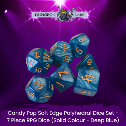 Candy Pop Soft Edge Polyhedral Dice Set - 7 Piece RPG Dice (Clear & Solid Colours)