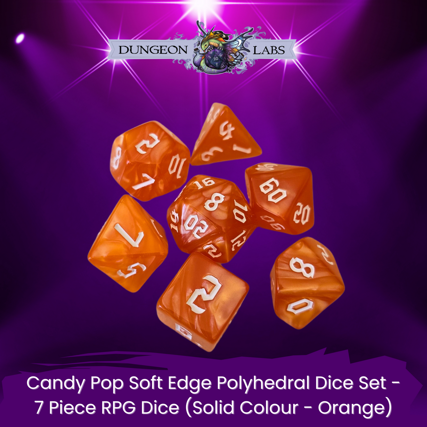 Candy Pop Soft Edge Polyhedral Dice Set - 7 Piece RPG Dice (Clear & Solid Colours)