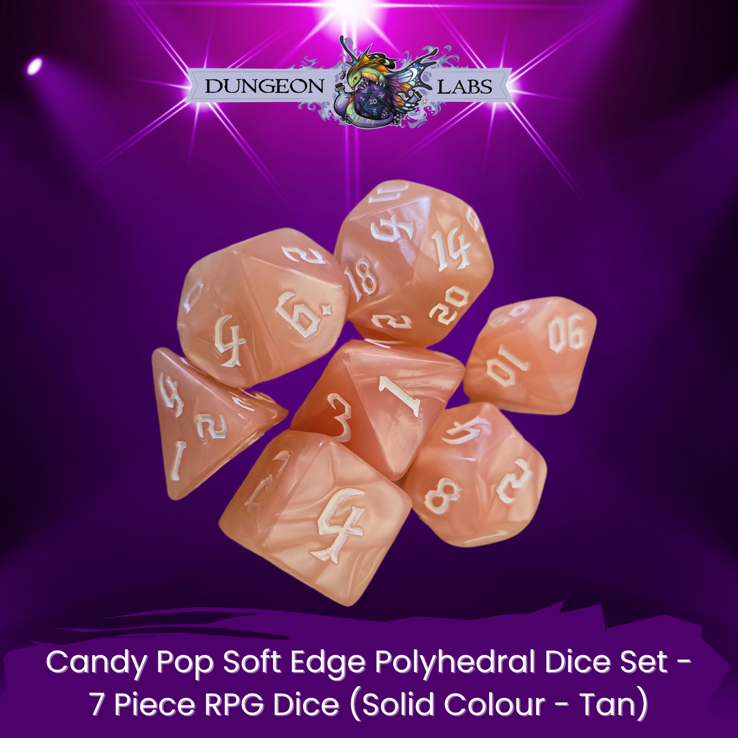 Candy Pop Soft Edge Polyhedral Dice Set - 7 Piece RPG Dice (Clear & Solid Colours)