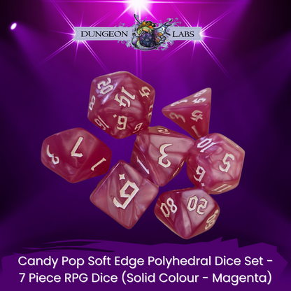 Candy Pop Soft Edge Polyhedral Dice Set - 7 Piece RPG Dice (Clear & Solid Colours)