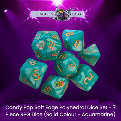 Candy Pop Soft Edge Polyhedral Dice Set - 7 Piece RPG Dice (Clear & Solid Colours)